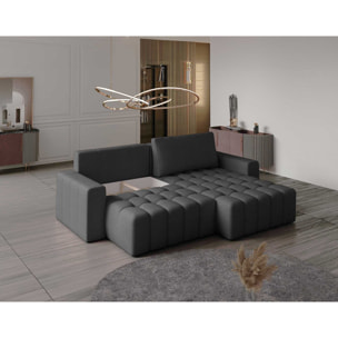 Cordova - canapé d'angle droit 4 places convertible avec coffre en velours - Gris foncé
