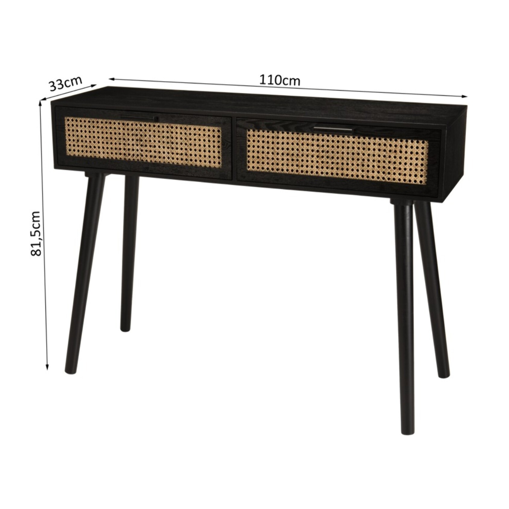ANGELO - Console noire bois 2 tiroirs cannage