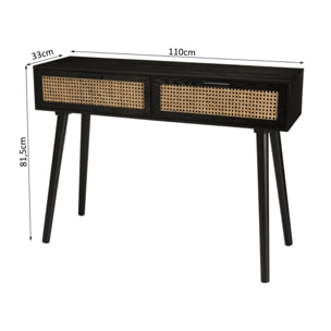 ANGELO - Console noire bois 2 tiroirs cannage