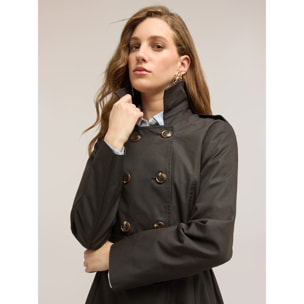 Motivi - Trench en drill de mezcla de algodón con doble cinturón - Negro