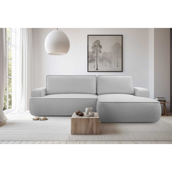 Nessino - canapé d'angle droit 4 places - convertible avec coffre - en tissu texturé - Gris clair