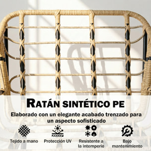 Conjunto de Jardín Exterior de 3 Piezas, Muebles Jardín Exterior de Ratán PE, 2 Sillas con Cojines Suaves y Mesa de Vidrio Templado, Resistente a la Intemperie, para Balcón, Patio, Caqui