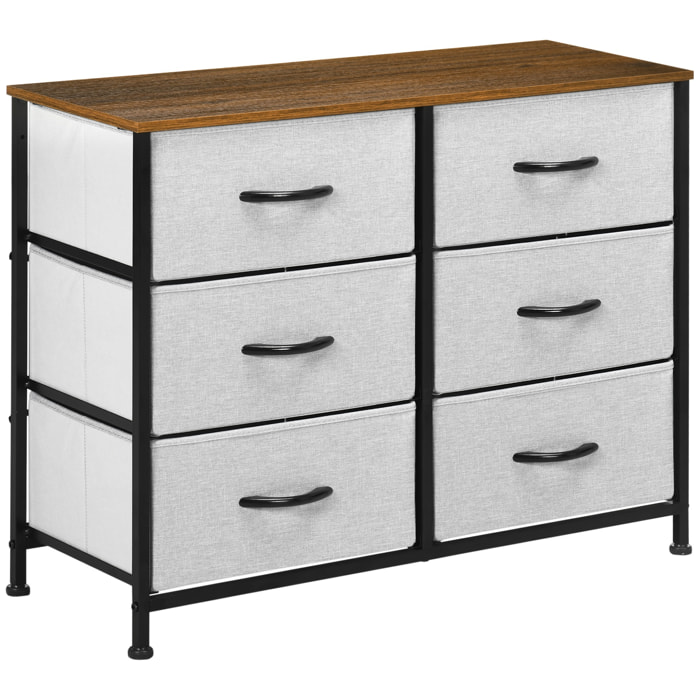 Commode meuble de rangement 6 tiroirs pliables châssis acier noir plateau aspect bois non tissé gris