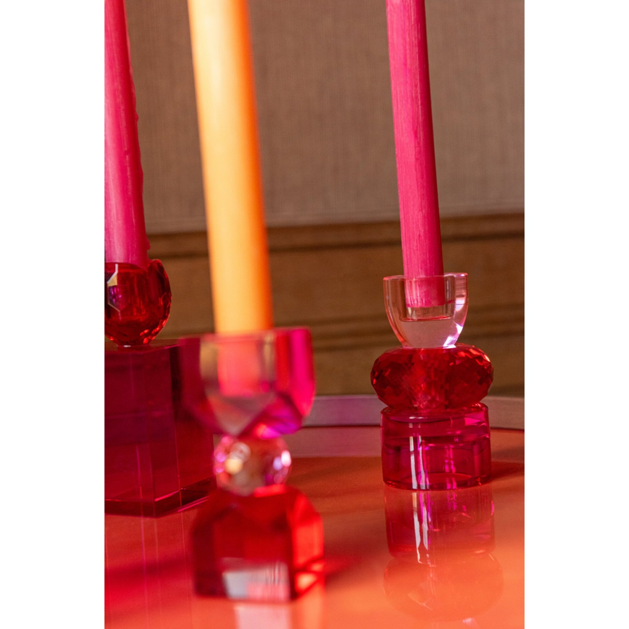 J-Line bougeoir - verre - rouge Noël/fuchsia - small