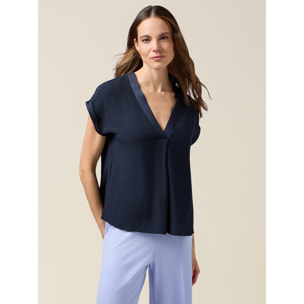 Oltre - Blusa bimaterica con maniche a kimono - Blu