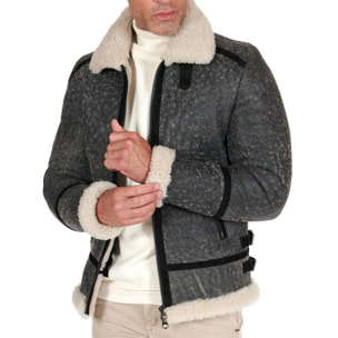 Montone safari Shearling biker uomo collo camicia con fibbia