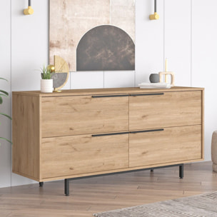 ELIO Buffet 4 portes finition bois et métal noir 160x75cm
