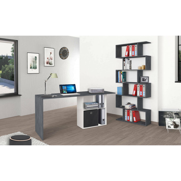 Scrivania Antioco, Scrittoio lineare porta PC, Tavolo multiuso per ufficio, Scrivania salvaspazio, 100% Made in Italy, cm 110x50h75, Bianco lucido e Ardesia