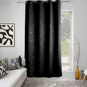 Rideau à oeillets occultant imprimé géométrique - Noir