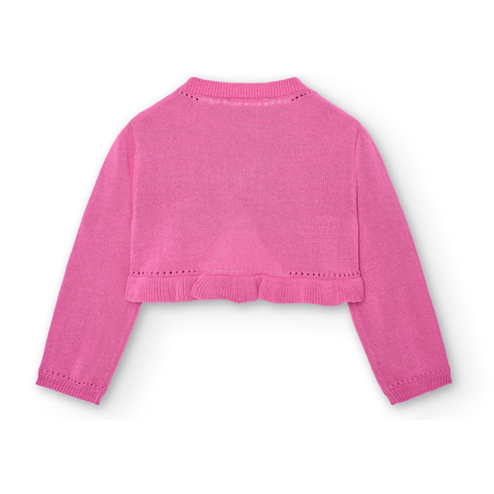 Chaqueta tricotosa niña, algodón, lisa, fresa, mangas largas