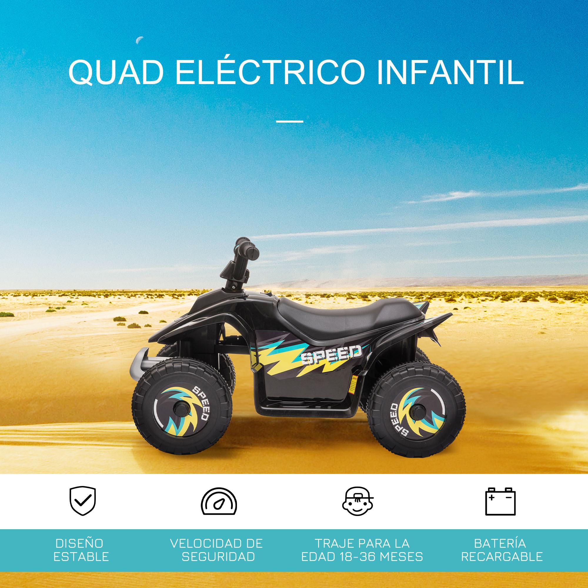 Quad Eléctrico para Niños de 18-36 Meses Vehículo Eléctrico Cuatrimoto a Batería 6V con Avance y Retroceso Carga Máx. 20 kg 72x40x45,5 cm Negro