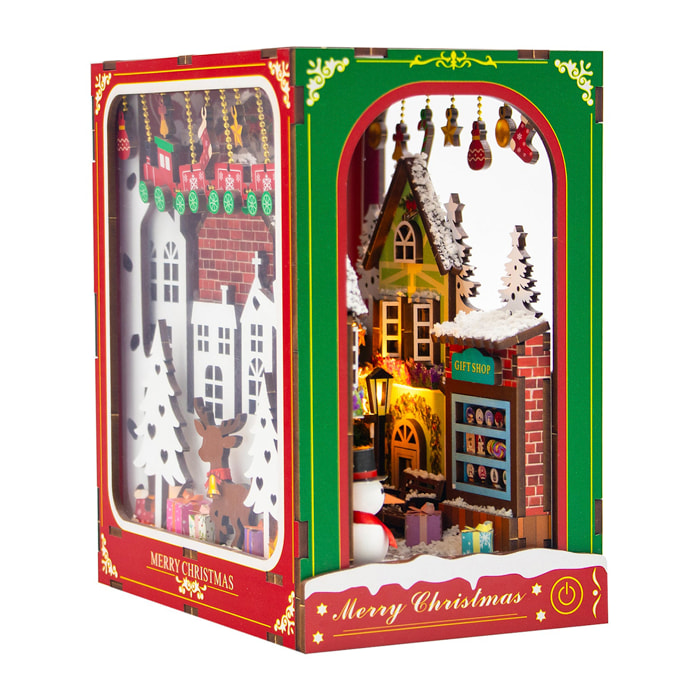 Inverno di Natale. Book Nook realistico con grande dettaglio, copertura e luci led.