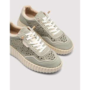 Sneaker Piel Troquelada Caqui - Sienna