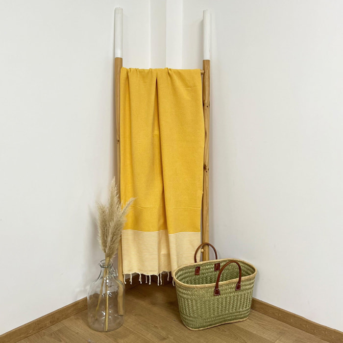 Fouta nid d’abeille traditionnelle - Mikanda Tournesol - 100x200cm - 190g/m²
