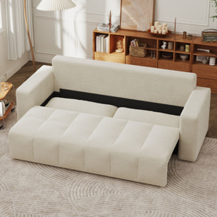 MIDLAND Canapé convertible 3 places avec coffre en bouclette beige