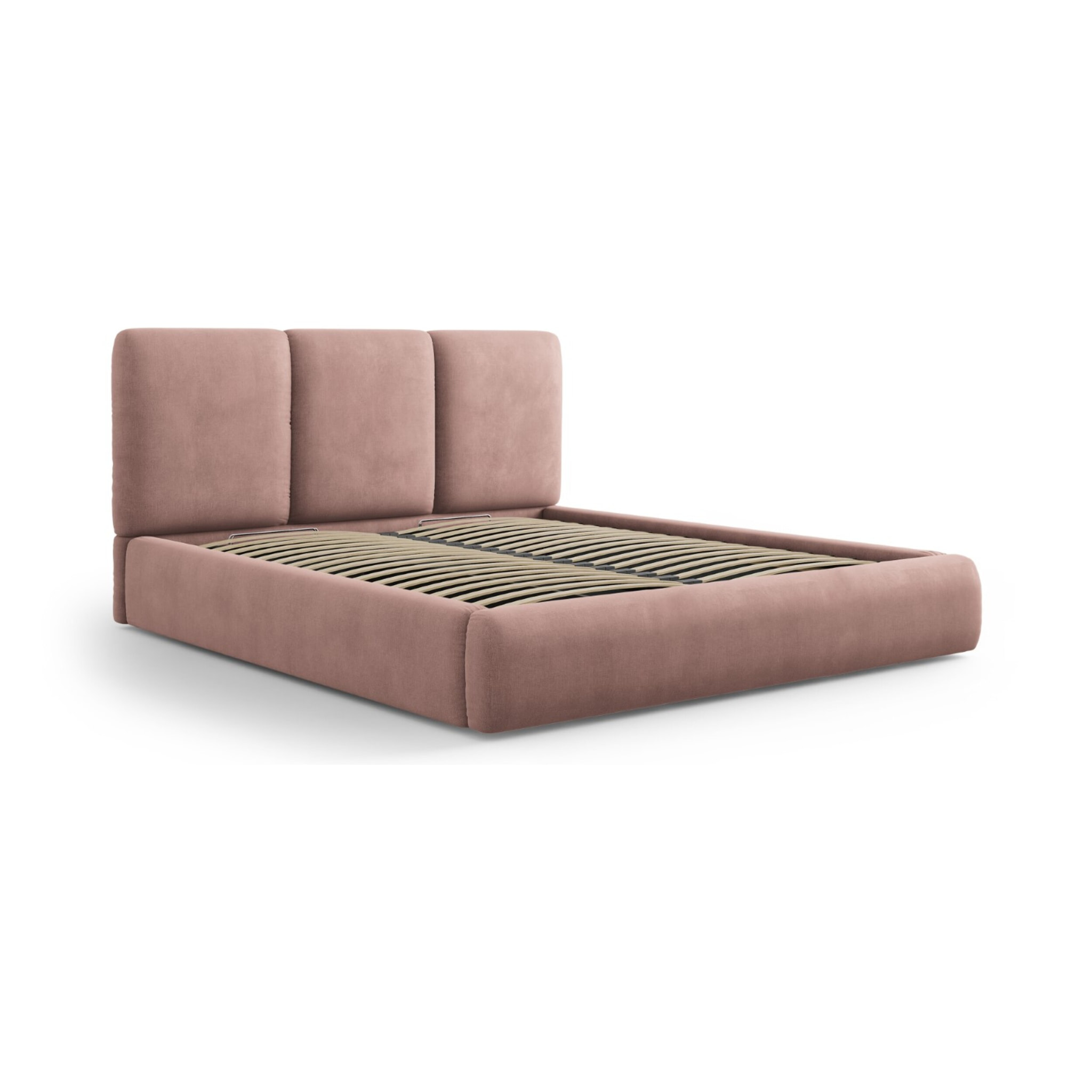 Lit coffre avec tête de lit "Nicolas" 160x200cm en chenille rose