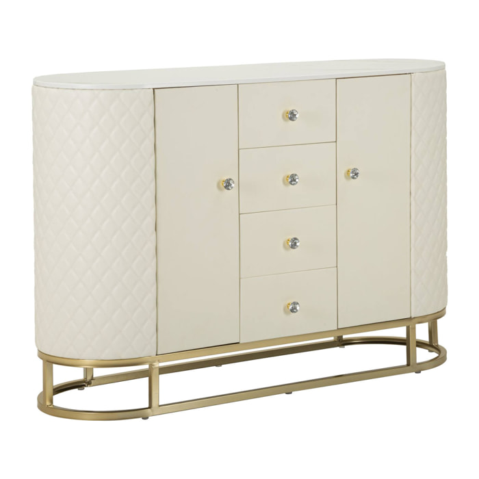 Credenza Grotte, Buffet da soggiorno, Madia da salotto, Dispensa da cucina, 120x40 h85 cm, Bianco e Oro