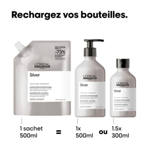 Série Expert Silver - Recharge Shampoing dejaunissant pour cheveux gris et blancs