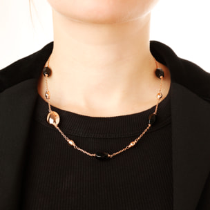 Collana Catena Rolo con Bead in Argento 925 placcato Oro 18kt e Pietra Naturale Sfaccettata Onice Nero