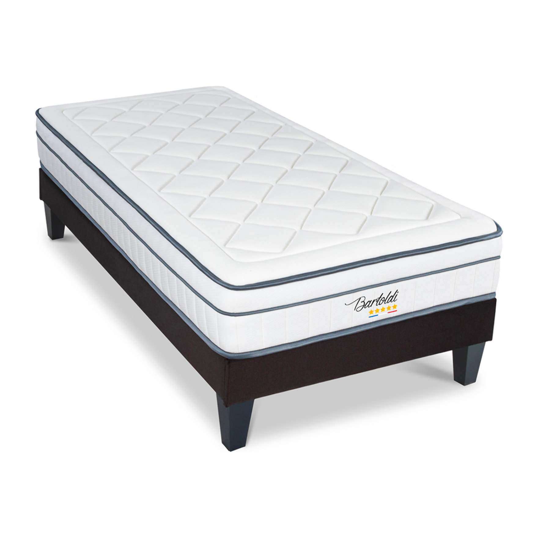 Ensemble Matelas Hybride Bartoldi & Sommier KIT15, 22 cm, Ressorts Ensachés & Mémoire de Forme, technologie Tri-Lattes, Soutien Ferme