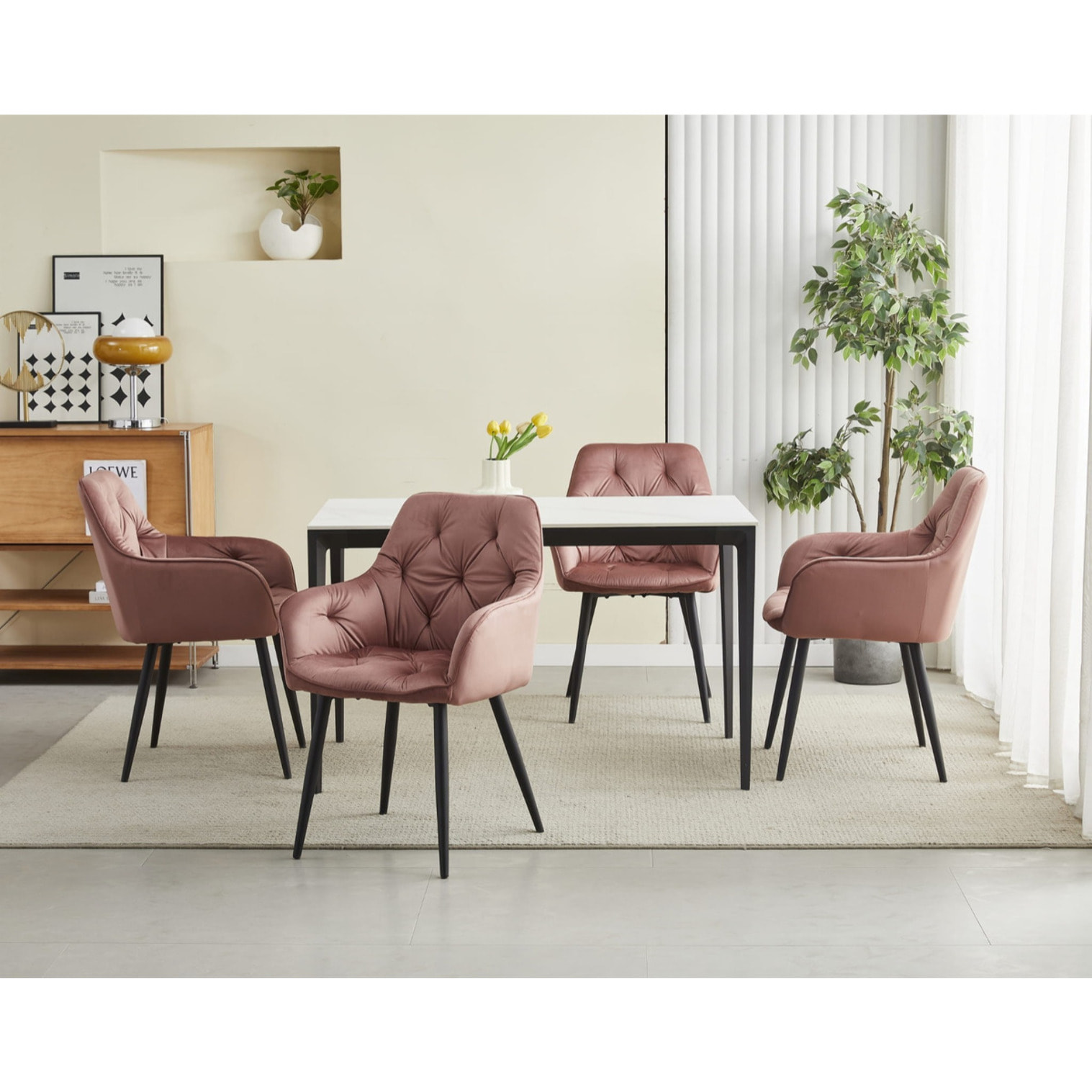 Sedia Jork in velluto rosa antico con gambe nere