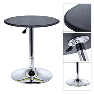 Table de bar table bistro chic style contemporain table ronde hauteur réglable 67-93 cm Ø 63 cm plateau pivotant 360° métal chromé PVC noir