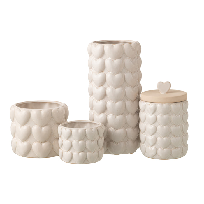 J-Line Pot à Provision Coeurs - grès - écru