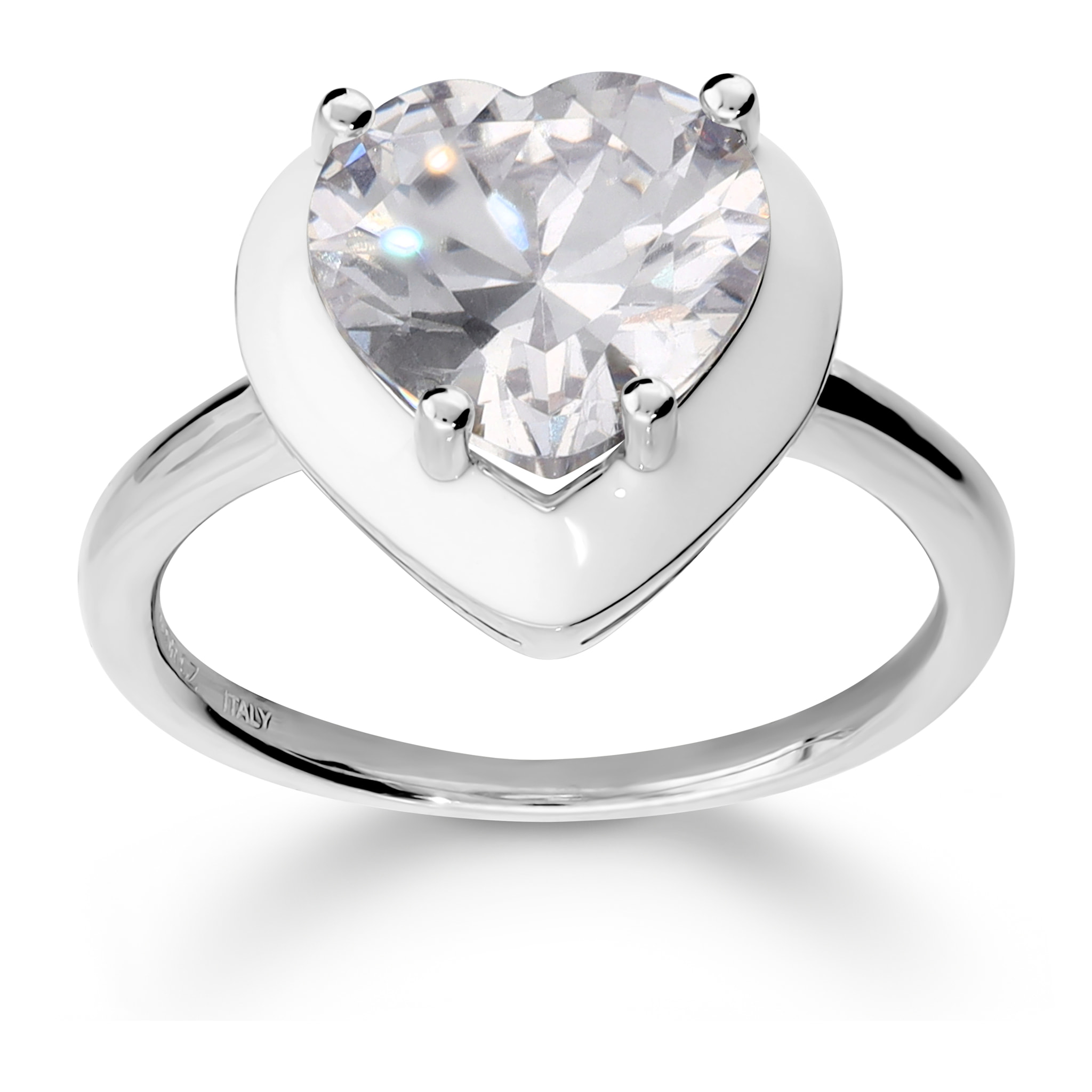 Anello Cocktail Cuore in Argento 925 con Cubic Zirconia e Superficie Smaltata
