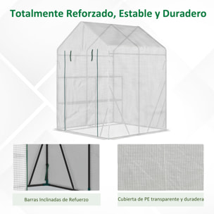 Invernadero de Exterior Invernadero Pequeño con 4 Estantes Puerta Enrollable con Cremallera y Marco de Acero Invernadero para Cultivos Plantas Flores 143x143x195 cm Blanco