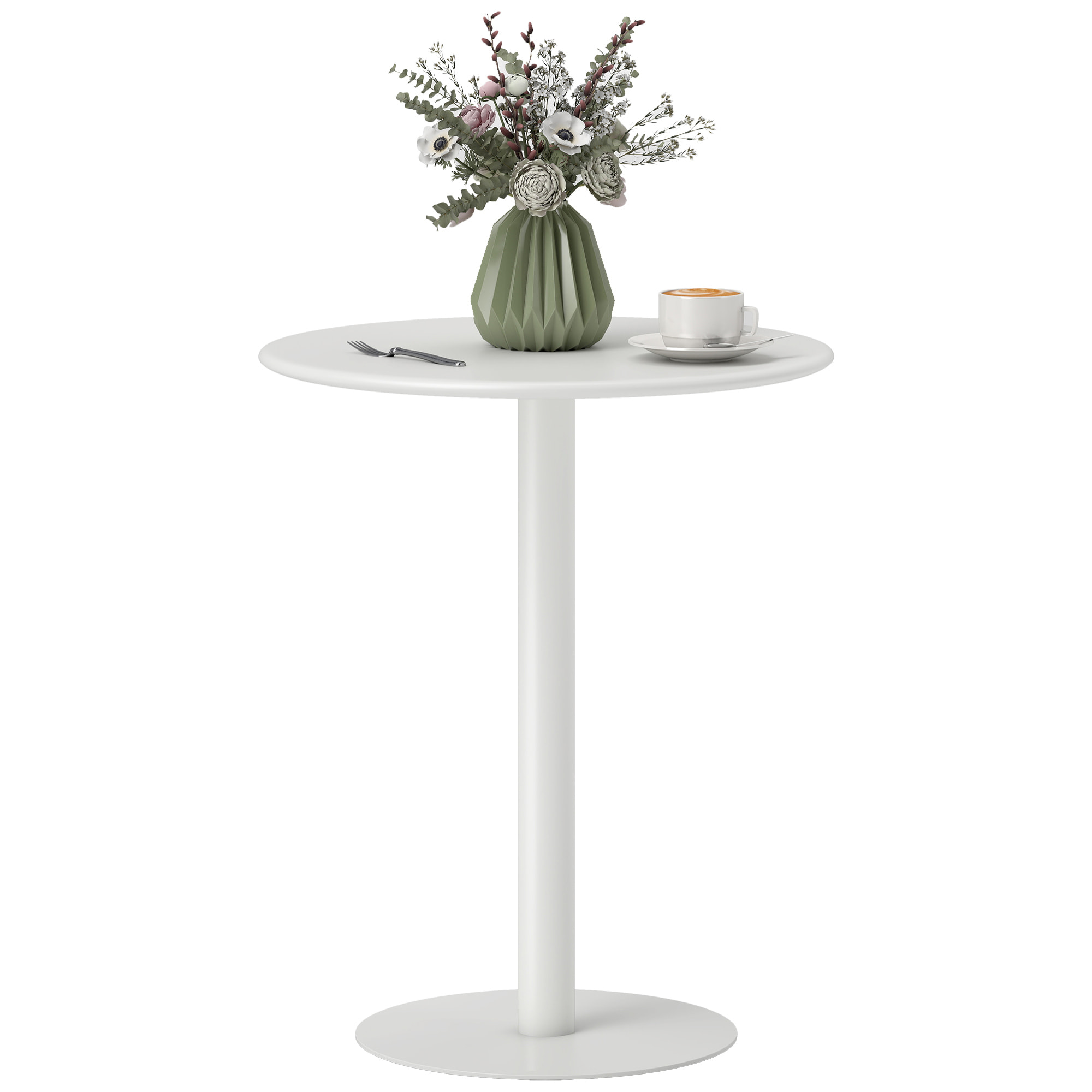 Mesa de Comedor Redonda para 2 Personas Mesa de Cocina de Acero para Interior y Exterior Ø60x72 cm Blanco