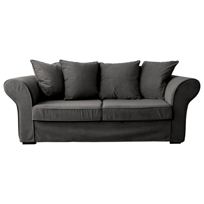 Canapé droit 3 places en velours gris OSCAR