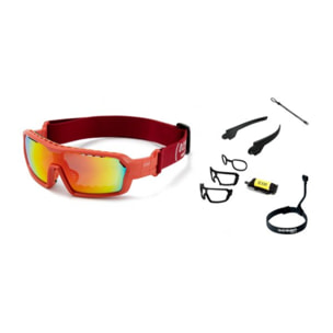 Gafas de deportes acuáticos OCEAN CHAMELEON - Rojo mate / Revo roja con plaquetas puntas y espuma rojas con correa roja