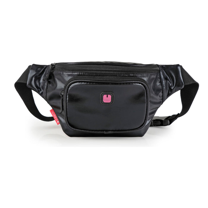 Riñonera Gabol Glory en negro metalizado con bolsillo exterior