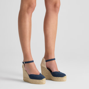Alpargata de cuña 8 cm en lona de algodón con lazo al tobillo