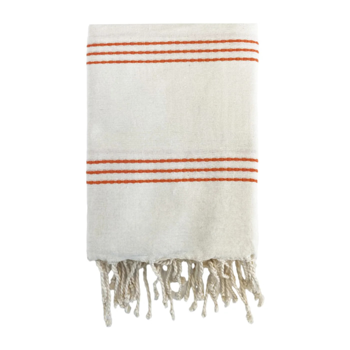 Fouta plate traditionnelle XL - Calliope Écru/Orange - 190g/m²