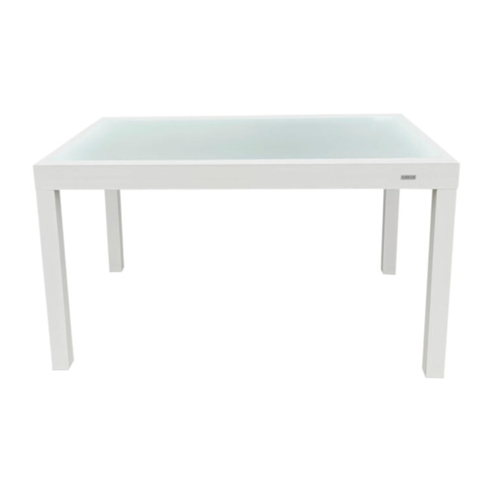 Mesa jardín ext IBIZA rectangular aluminio blanco-cristal translúcido