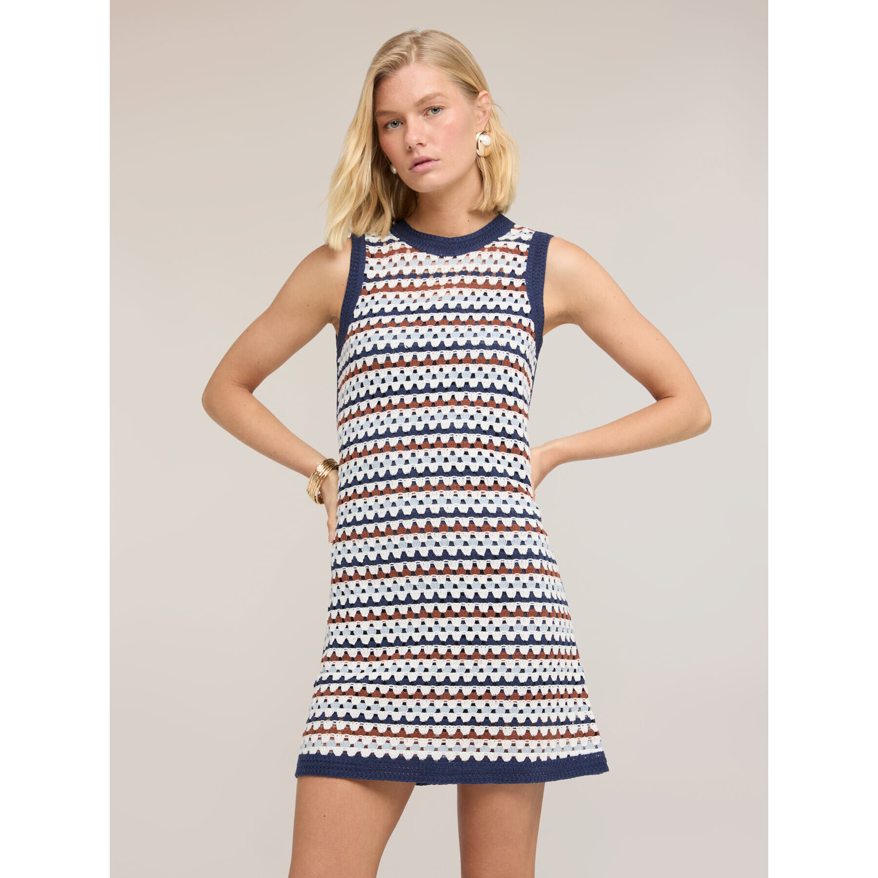 Motivi - Vestito linea ad A in maglia crochet - Blu
