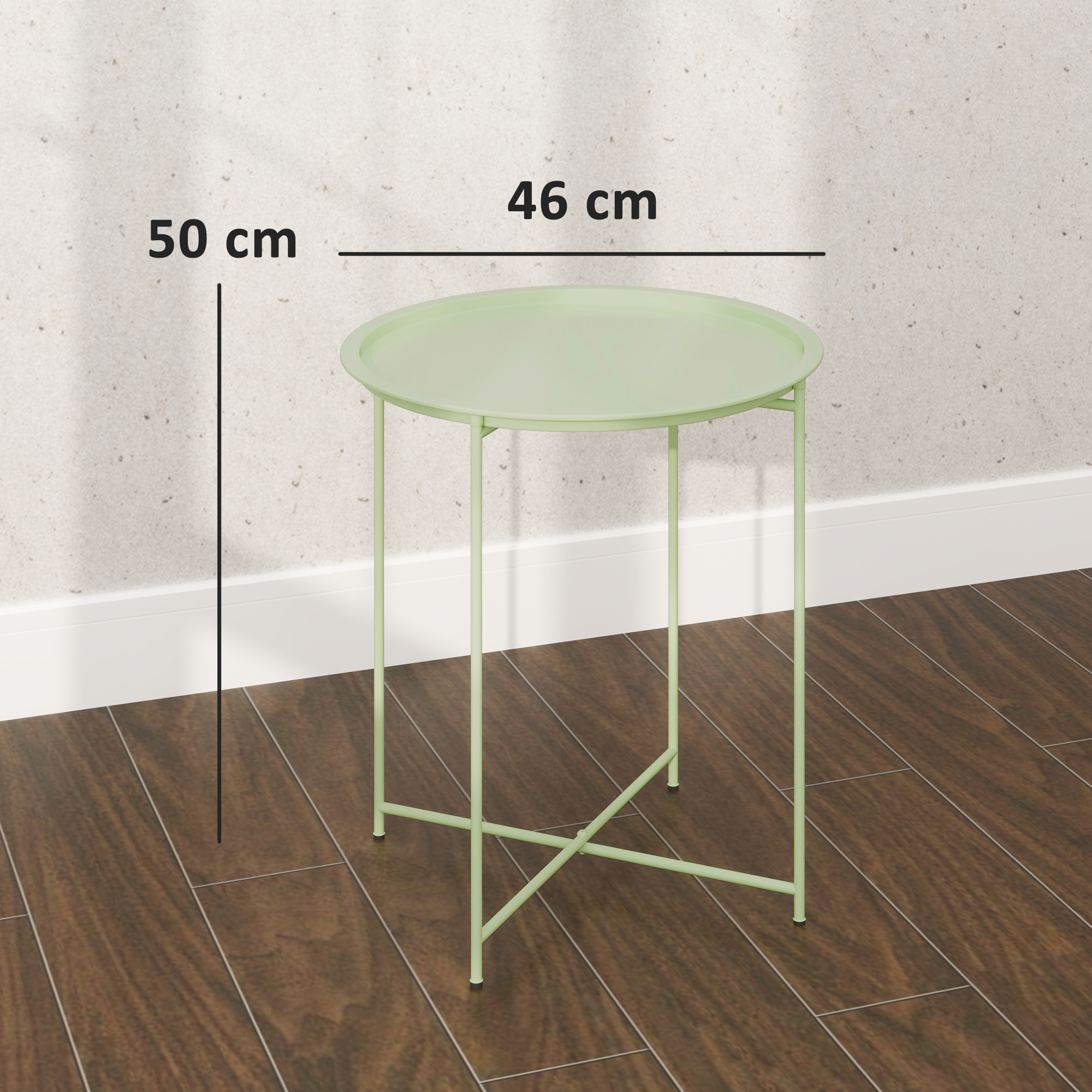 Table d'appoint de jardin pliable - table basse extérieure - dia. 46 x 50H cm - acier époxy vert pastel