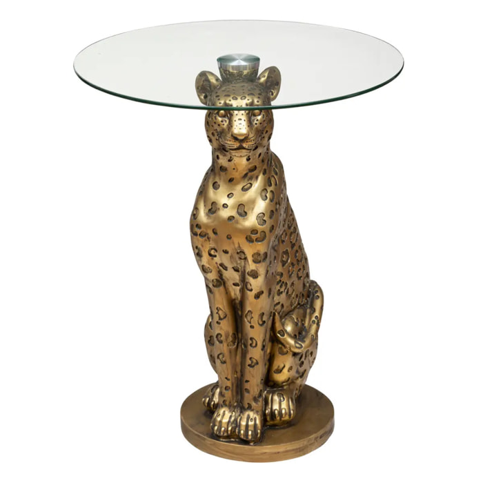 Table à café "Leopard" en résine & verre trempé D40cm doré