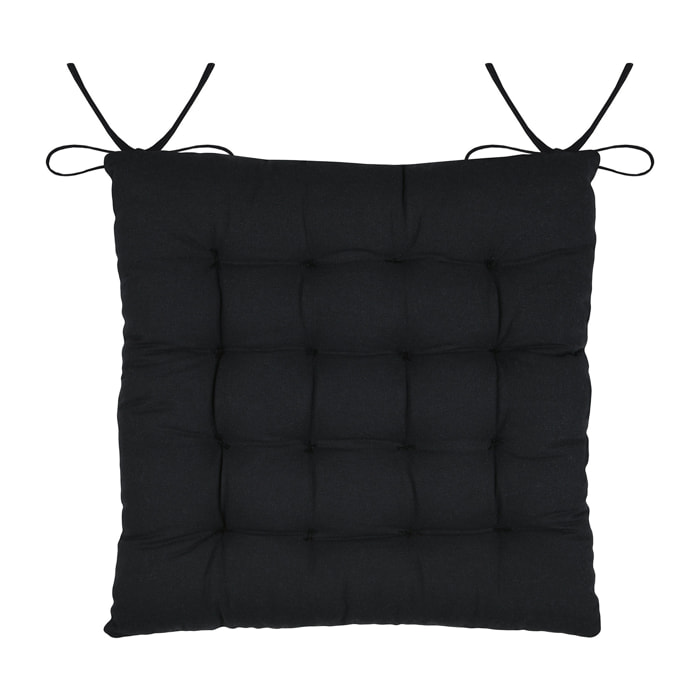 Galette de chaise carrée feuillage tropical en coton - Ecru