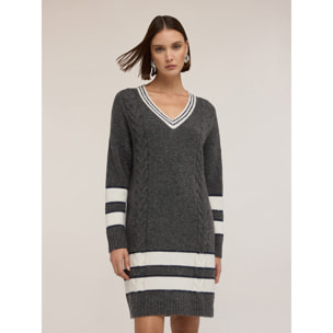 Motivi - Vestido oversize de punto mezcla de lana a rayas - Gris