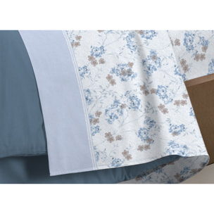 Completo Lenzuola In Calda Flanella Made In Italy Linea Europa Petra Azzurro