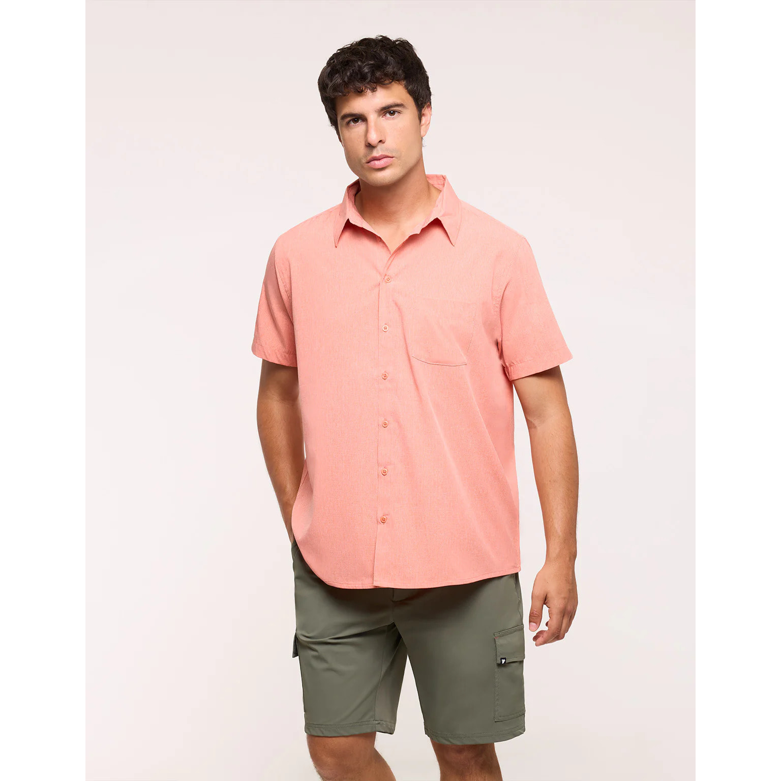 Camisa Manga Corta Naranja Jaspeado - Camilando