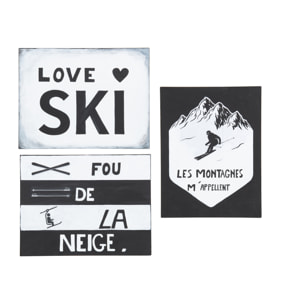 J-Line Pancarte Texte+Illustration Ski Metal Blanc/Noir Assortiment De 3