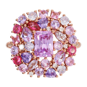 Anello Cocktail in Argento 925 con Pavé Misto di Cubic Zirconia Rosa e Viola Effetto Degradé