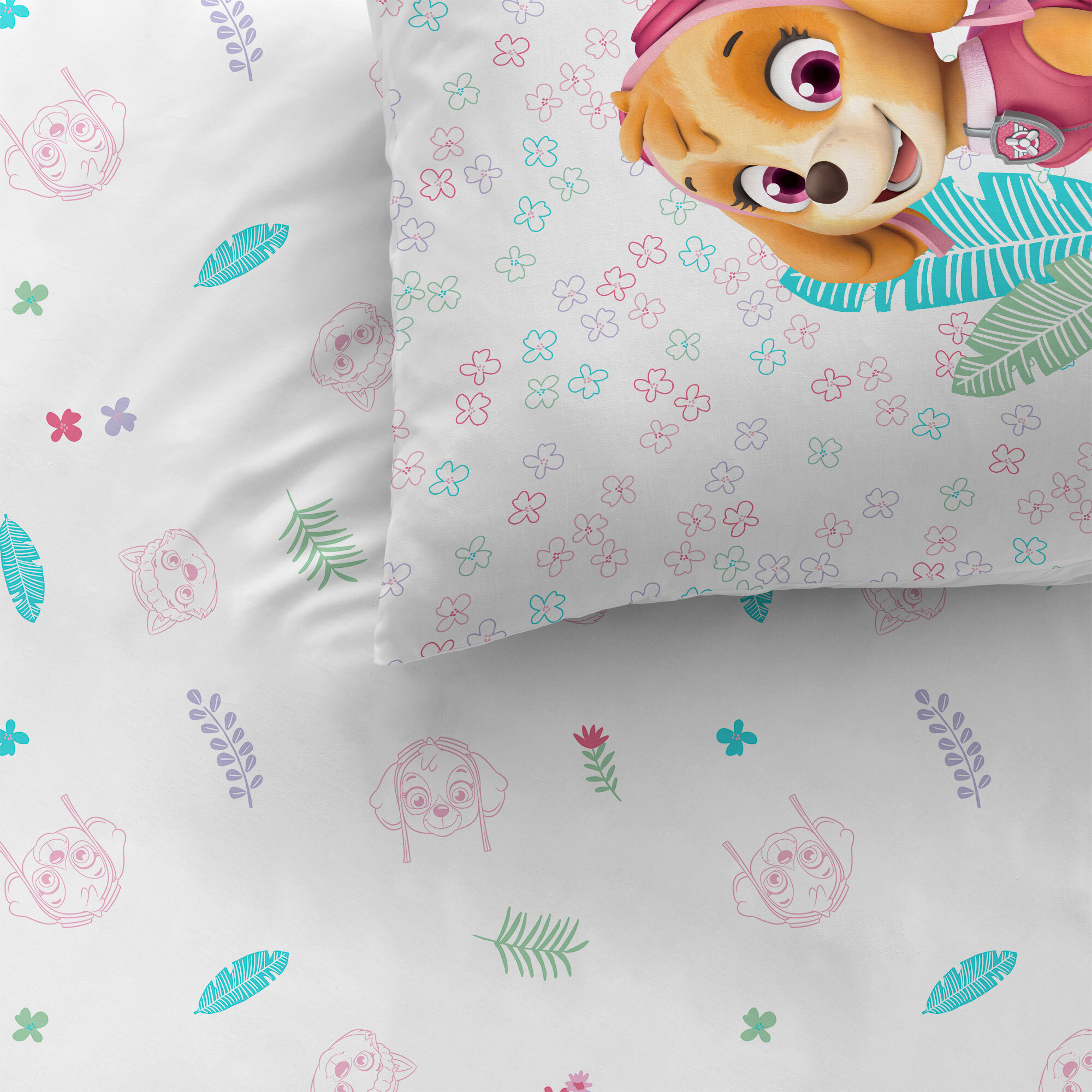 Parure de lit imprimée + drap housse 100% coton, PAT PATROUILLE PARADISE