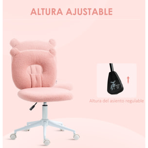 Silla de Escritorio Moderno de Borreguillo Silla Giratoria Infantil con Asiento Ajustable en Altura y Respaldo en Forma de Oso Carga 120 kg