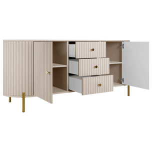Jaime - buffet bas 178 cm - 3 tiroirs, 2 portes et 2 étagères - Beige