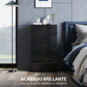Cómoda con 5 Cajones Cómoda de Dormitorio Moderna con Diseño Anti-vuelco Cajonera para Salón Pasillo 55x34x100 cm Negro Brillo