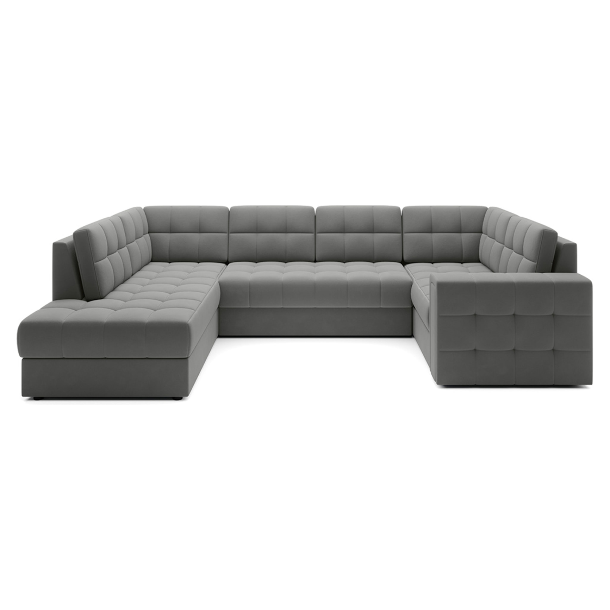 Nappa - Canapé panoramique d'angle droit 7 places convertible avec coffre en velours - Gris clair